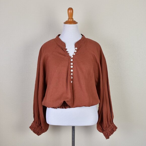 Myrah Pendaloza Tops - Myrah Penaloza FRIDA Linen Smocked Top - One Size